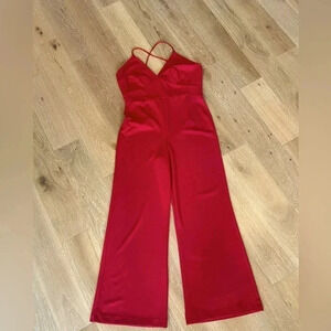 Free Press Women's Size XL Red Jumpsuit Crisscross Spaghetti Straps Wide Leg